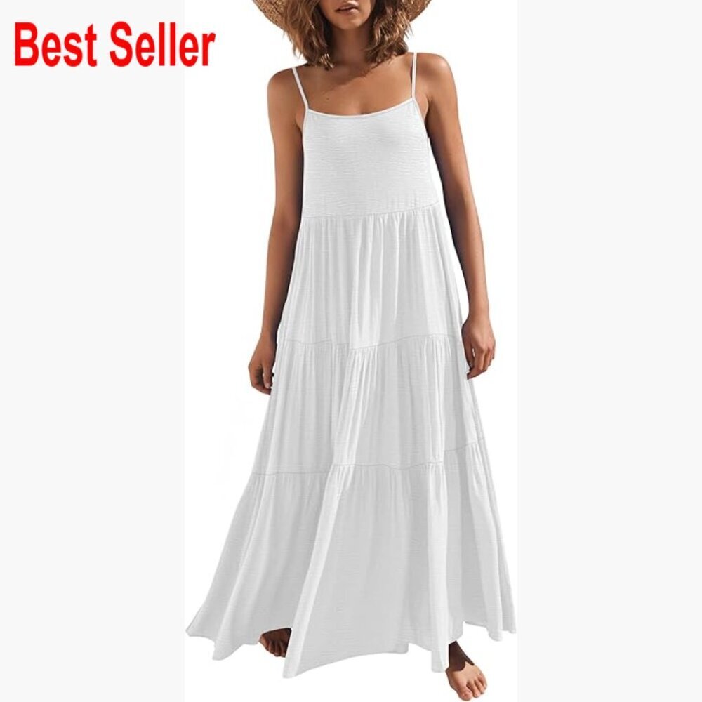 100% Polyester Maxi Dress Sleeveless Spaghetti Strap Boho Sundress